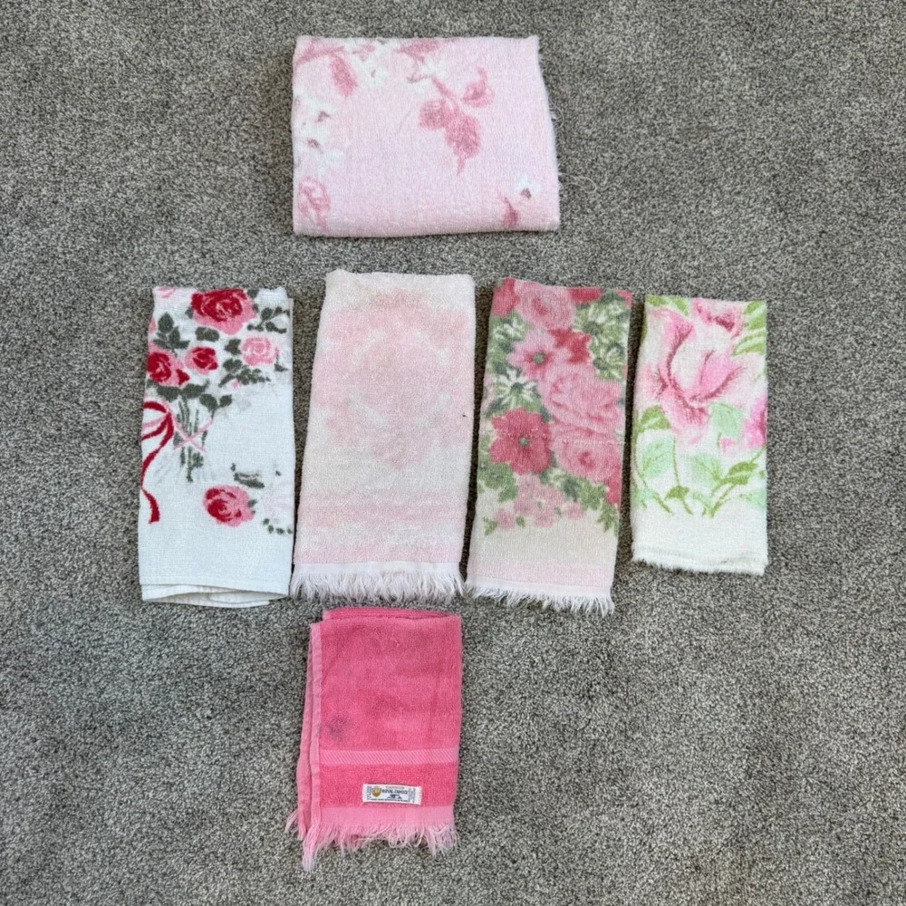 Vintage Cannon Royal Family Floral Hand Towel Lot 6pc Cottagecore Retro
